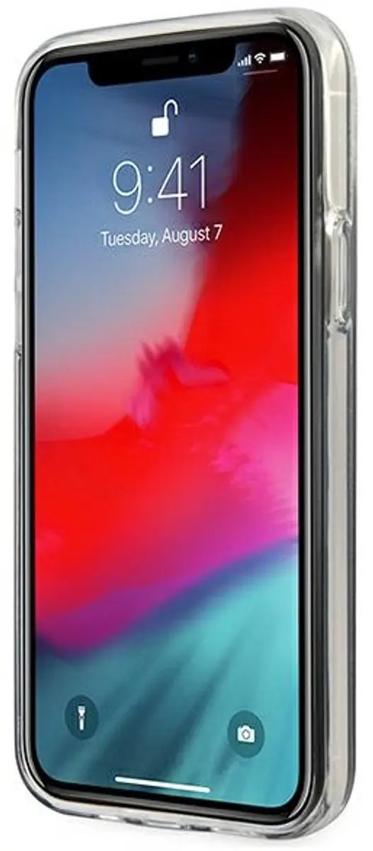 Guess iPhone 12 Hoesje Glitter Gradient Script - Blauw