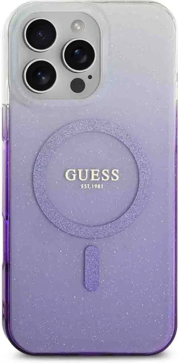 GUESS MagSafe Glitter Gradient Hoes iPhone 16 Pro Max - Paars