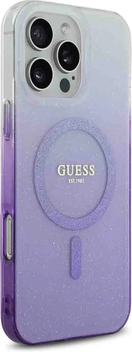 GUESS MagSafe Glitter Gradient Hoes iPhone 16 Pro Max - Paars