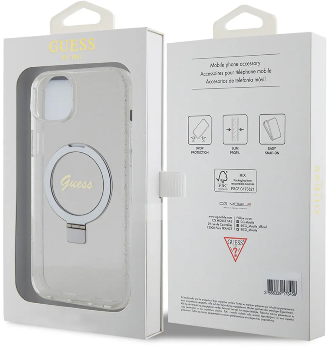 GUESS Ring Glitter Back Case MagSafe - Transparant