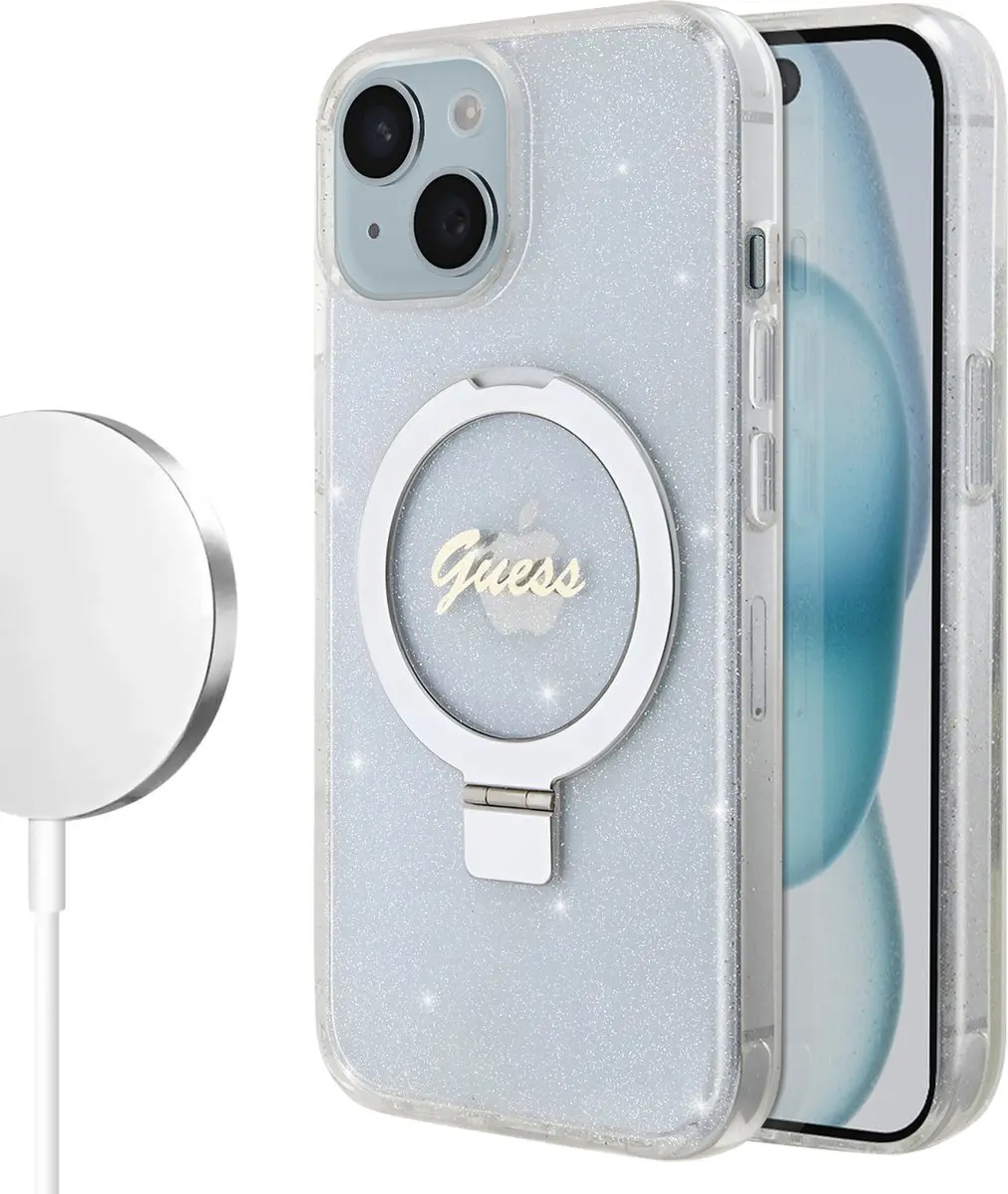 GUESS Ring Glitter Back Case MagSafe - Transparant