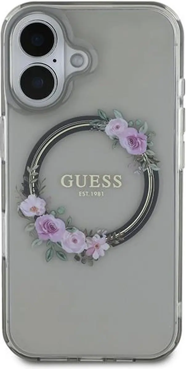 GUESS GUHMP16SHFWFCK iPhone 16 Hardcase - MagSafe - Bloemenkrans - Zwart - afbeelding 6 van 6