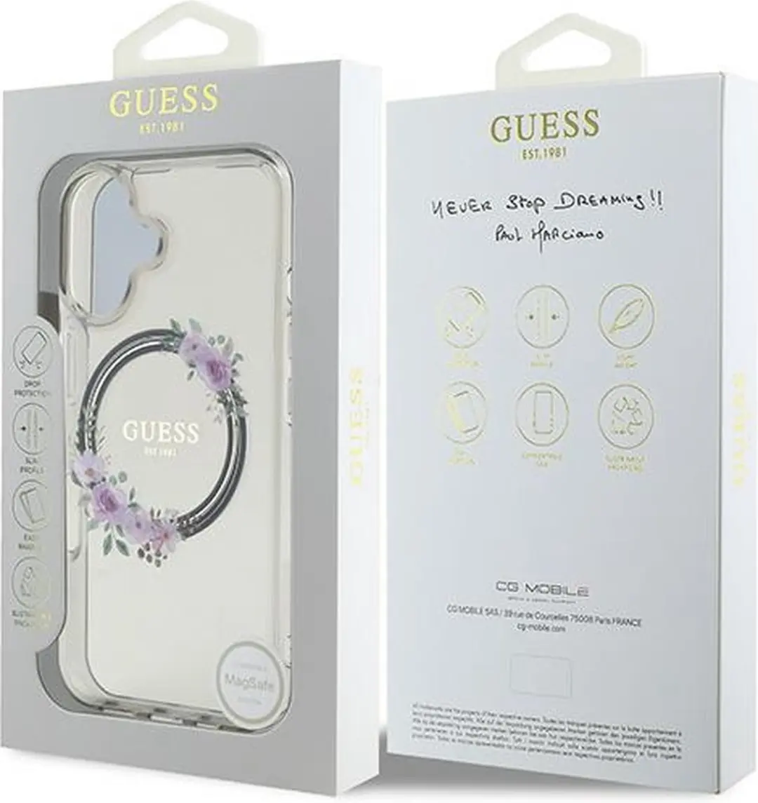 GUESS GUHMP16SHFWFCK iPhone 16 Hardcase - MagSafe - Bloemenkrans - Zwart