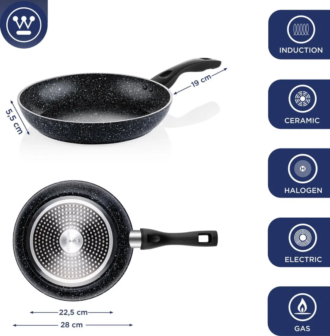 Westinghouse 3-delige Black Marble Pannenset - Inductie - 28/30/18cm