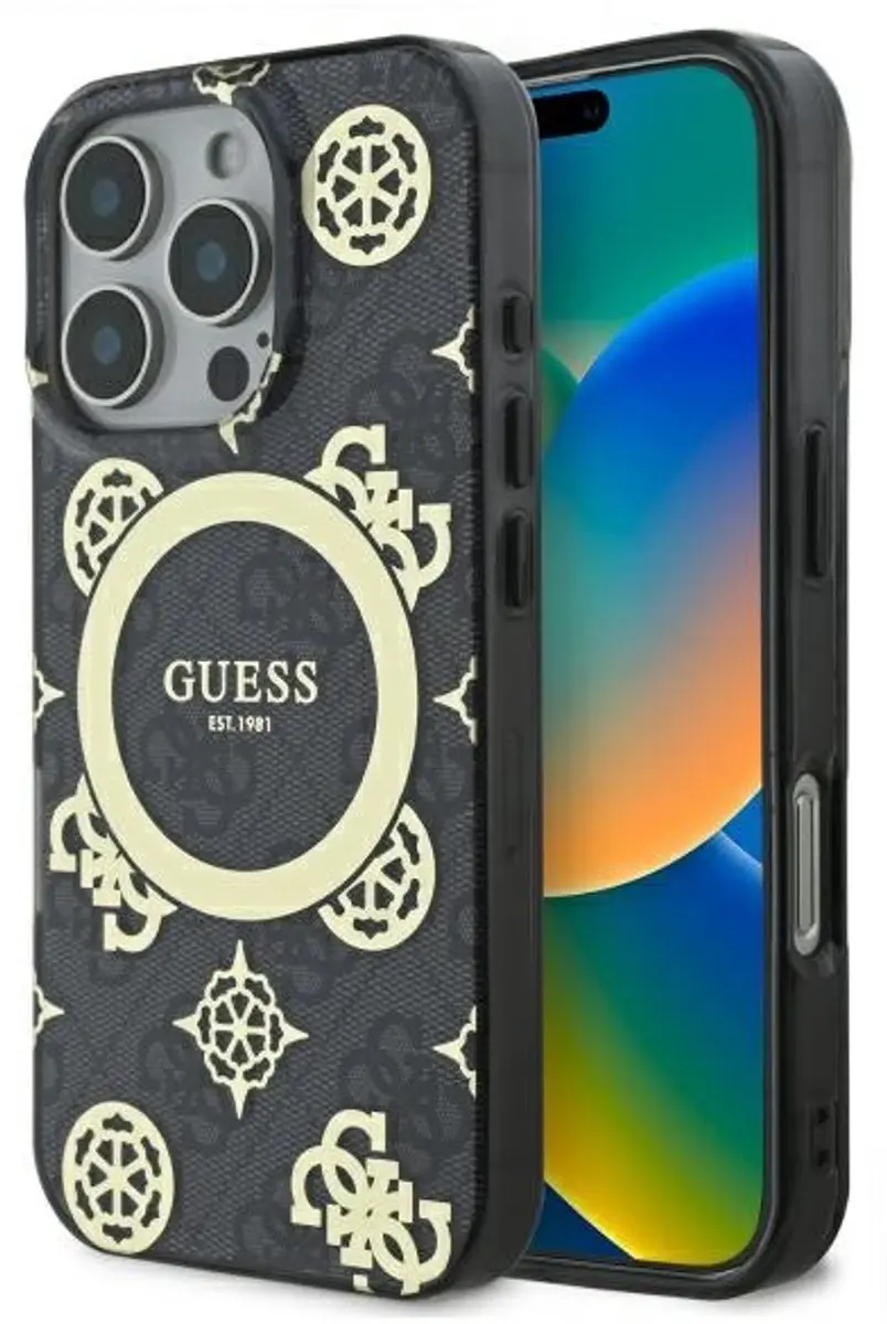 GUESS Backcover iPhone 16 Pro Max MagSafe - Pioenroos Wit