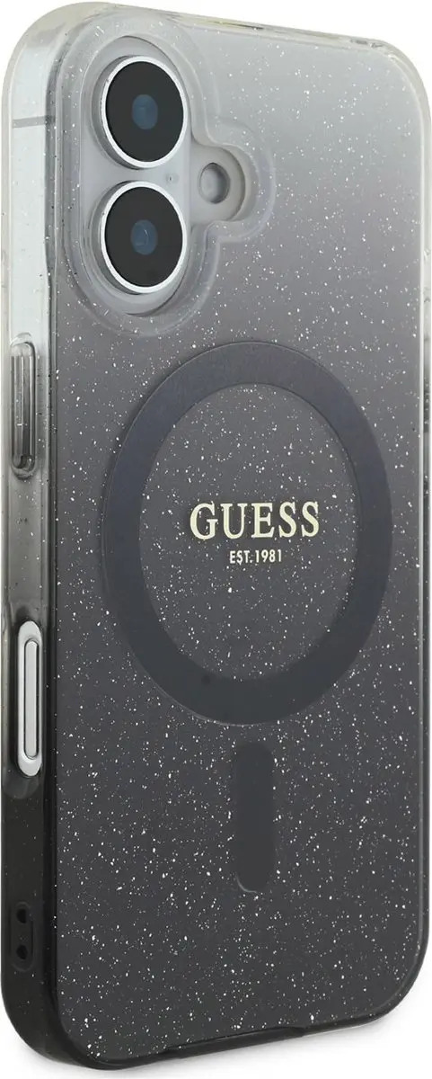 GUESS MagSafe Glitter Gradient Case iPhone 16 - Zwart