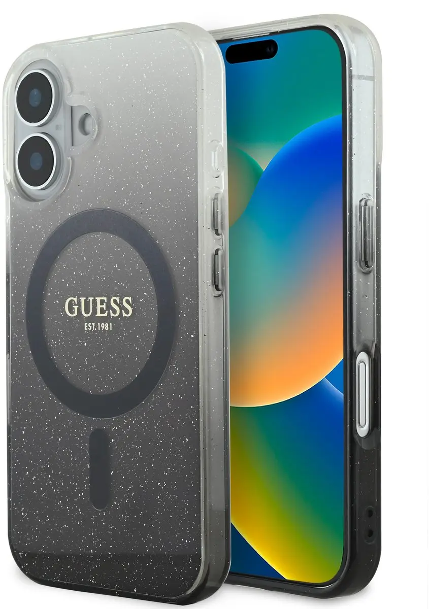GUESS MagSafe Glitter Gradient Case iPhone 16 - Zwart