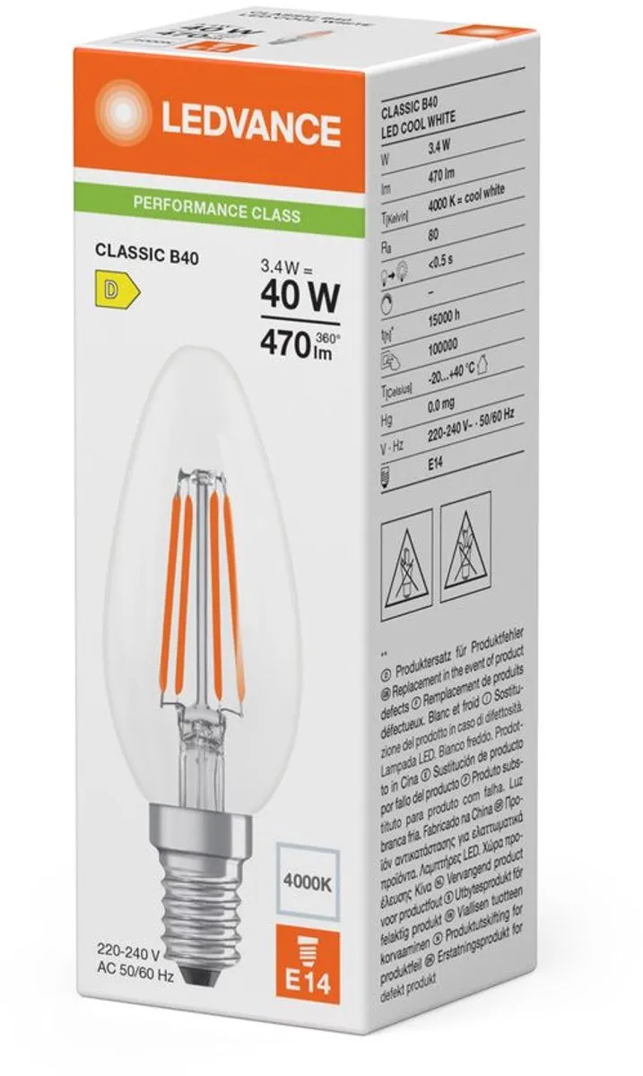LEDVANCE LED Filament Kaarslamp E14 3.4W 470lm - Helder - afbeelding 6 van 6