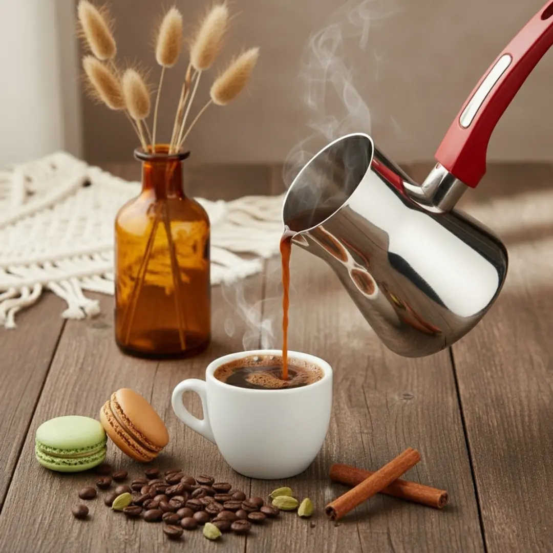 Orion Stalen Tygielek voor Koffie 330ml - Rood/Zilver