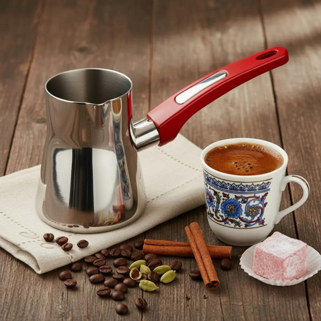 Orion Stalen Tygielek voor Koffie 330ml - Rood/Zilver