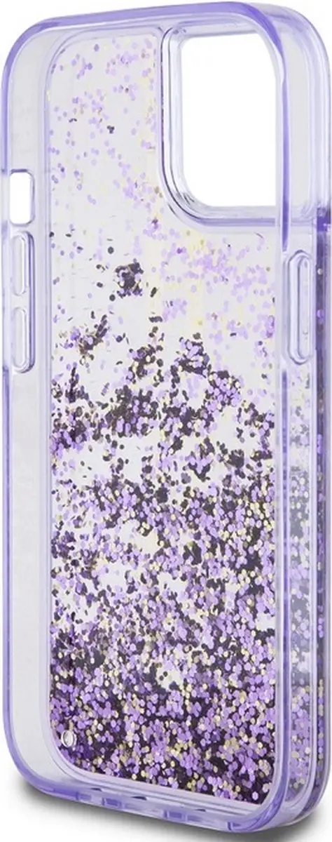 Guess Liquid Glitter Golden Stripes Hoesje - iPhone 15 - Paars