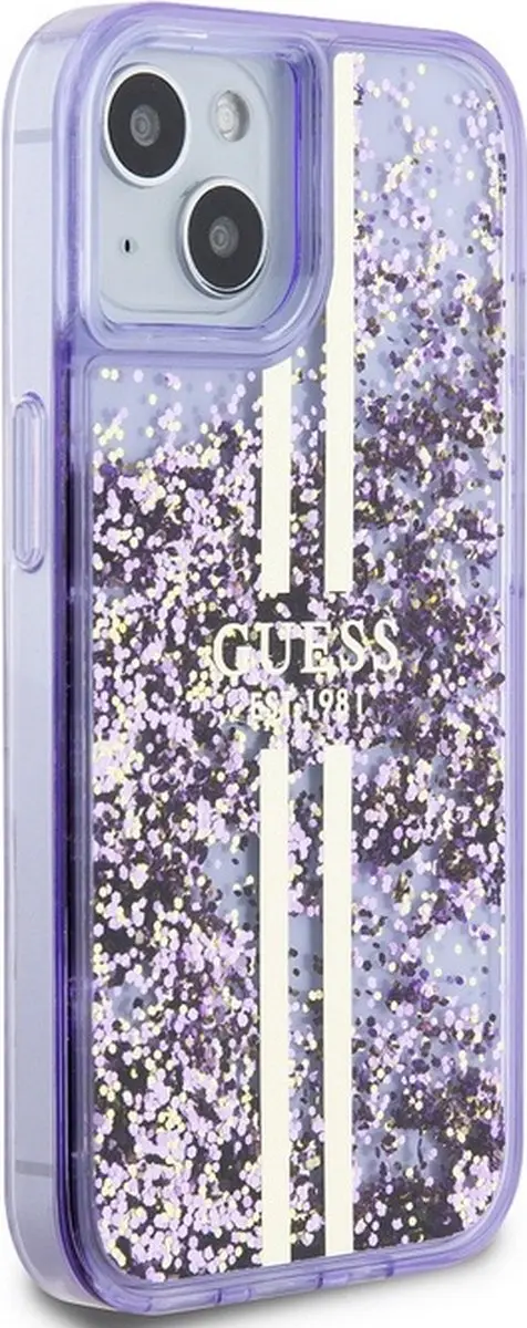Guess Liquid Glitter Golden Stripes Hoesje - iPhone 15 - Paars