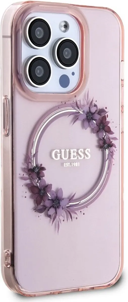 GUESS Glossy Ring Back Case Apple iPhone 15 Pro - Roze - GGBK-IP2361-HWR