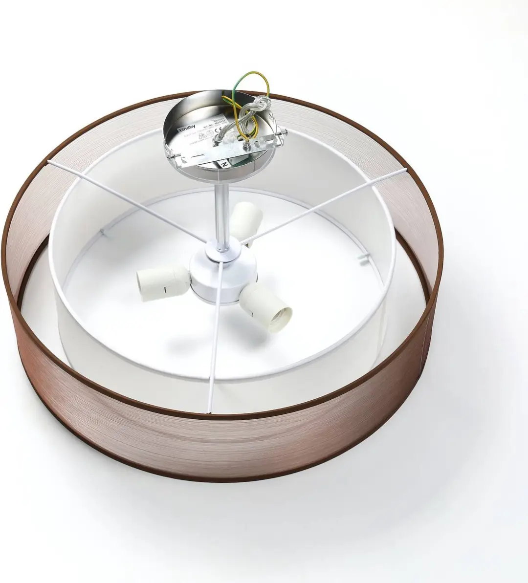Lindby Plafondlamp 3-Lichts Metaal/Textiel/Glas - Ø50cm - Chroom/Bruin/Wit