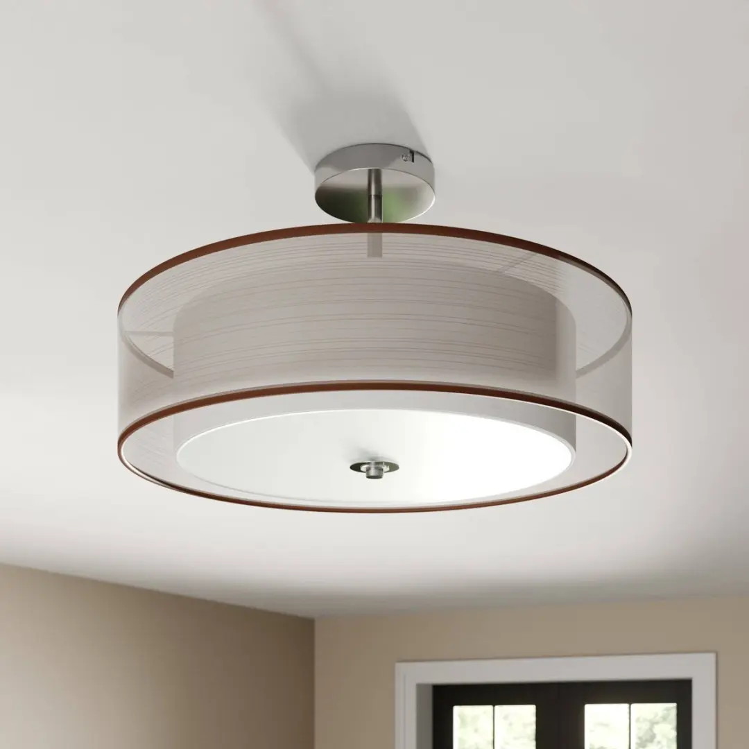 Lindby Plafondlamp 3-Lichts Metaal/Textiel/Glas - Ø50cm - Chroom/Bruin/Wit