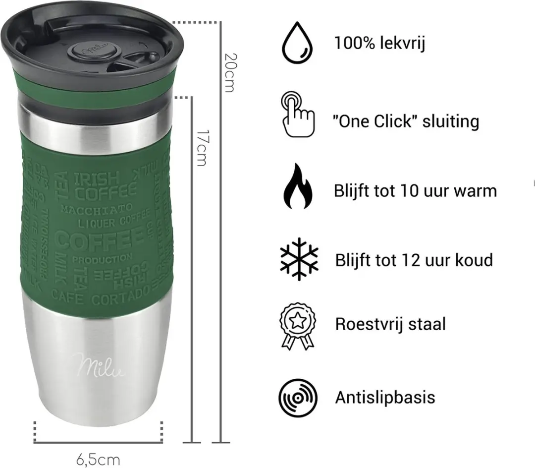Milu Thermosbeker 370ml Olijfgroen - Roestvrij staal - afbeelding 6 van 6
