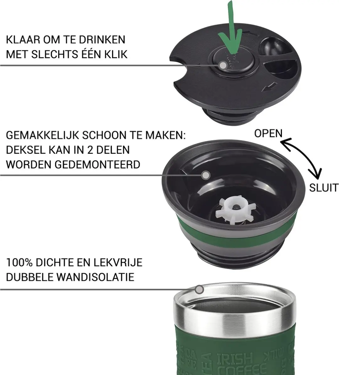Milu Thermosbeker 370ml Olijfgroen - Roestvrij staal