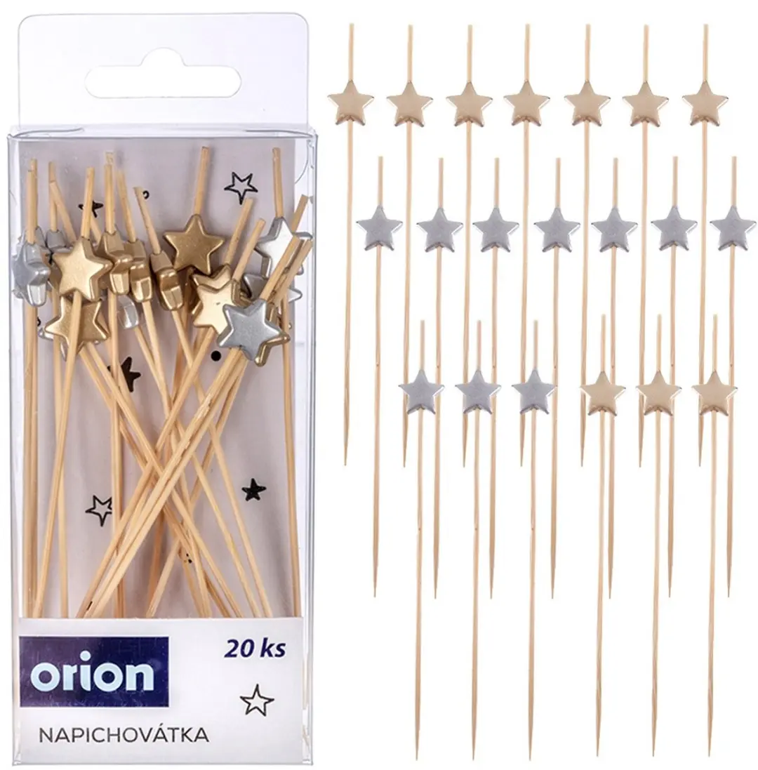 Orion Cocktailprikkers Sterretjes Bamboe - 20 Stuks - Veelkleurig