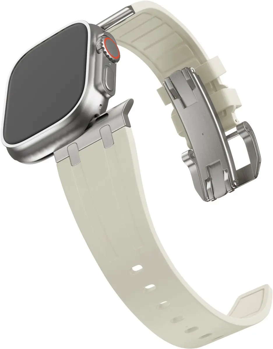 BALR Liquid Siliconen Band Apple Watch 44/45/46/49mm - Beige/Titanium