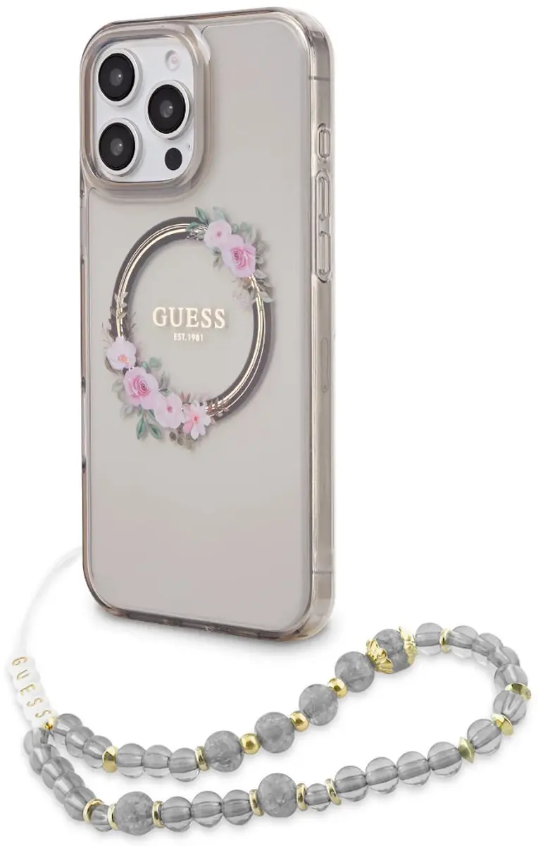GUESS Back Cover iPhone 16 Pro - Zwart - Magsafe