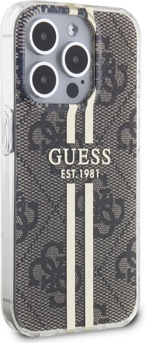 GUESS 4G Gold Stripe Back Case - iPhone 15 Pro Max - Bruin