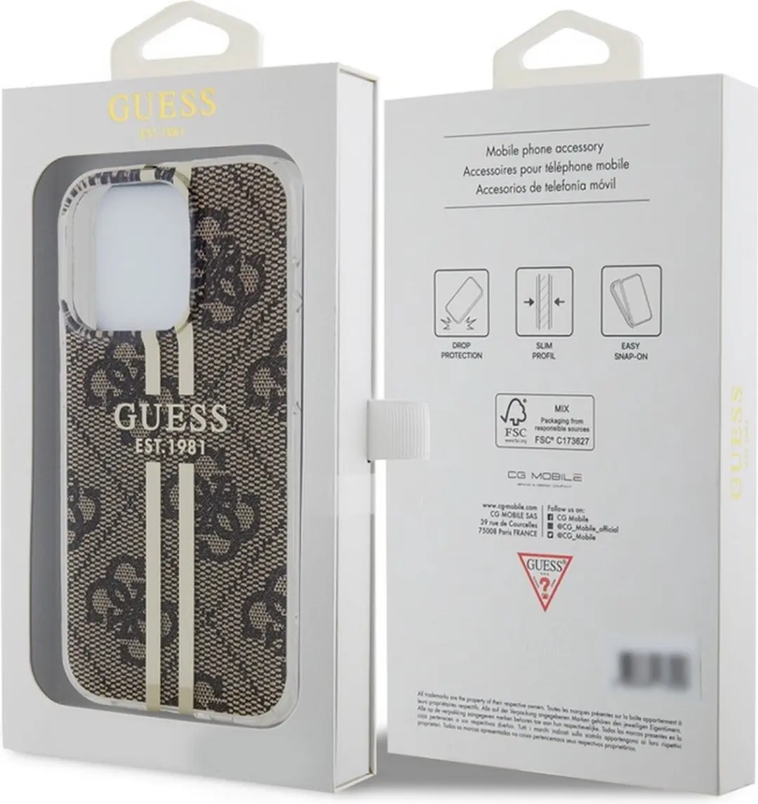 GUESS 4G Gold Stripe Back Case - iPhone 15 Pro Max - Bruin