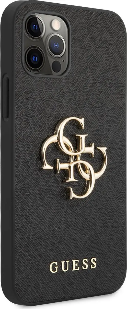 Guess 4G Saffiano Logo Case iPhone 12/12 Pro - Zwart