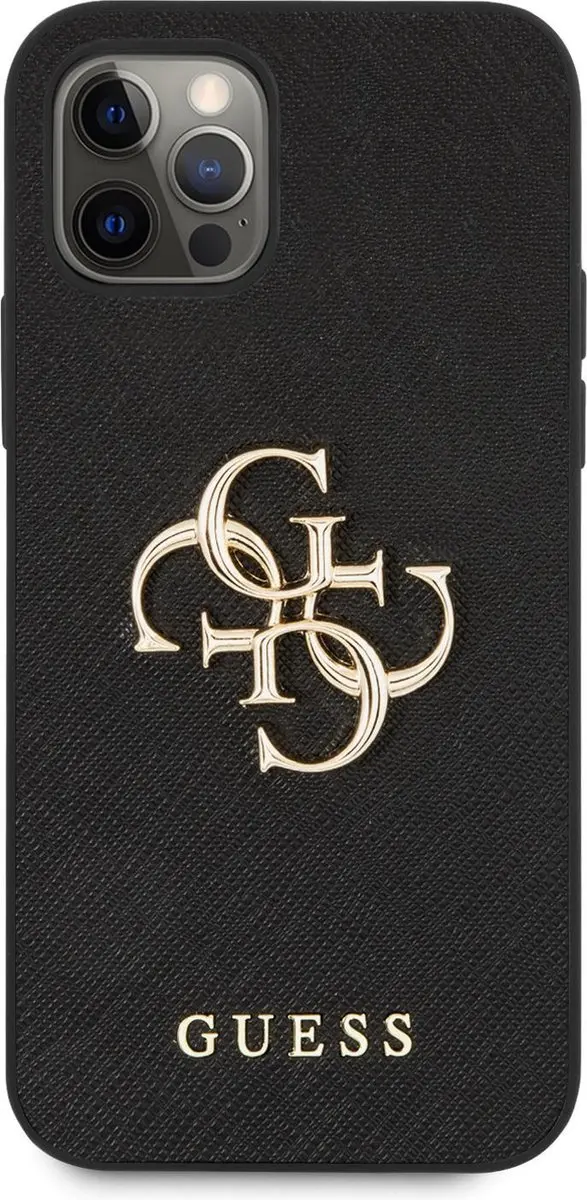 Guess 4G Saffiano Logo Case iPhone 12/12 Pro - Zwart