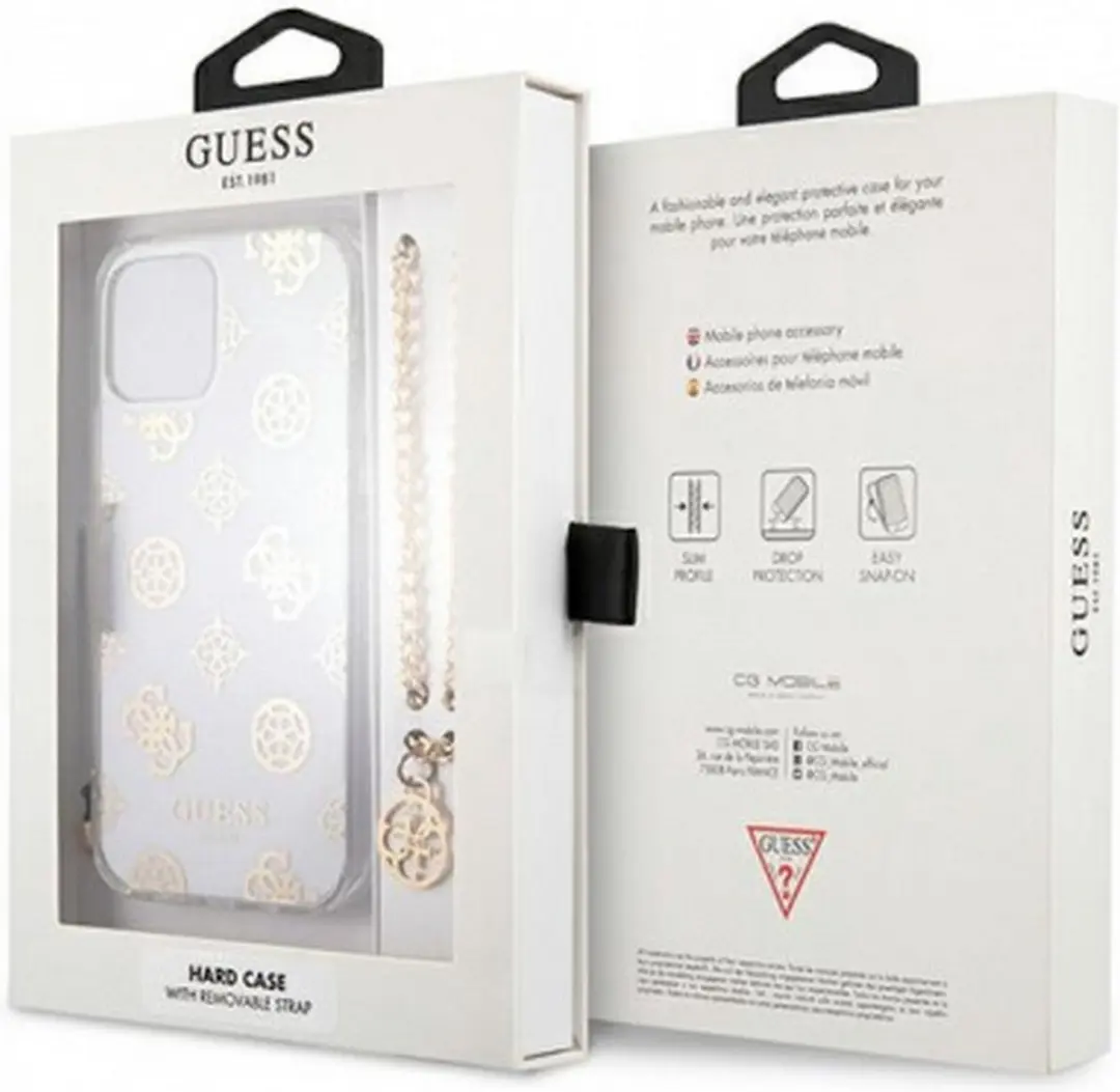 GUESS Peony Back Case met Strap - iPhone 12/12 Pro - Goud