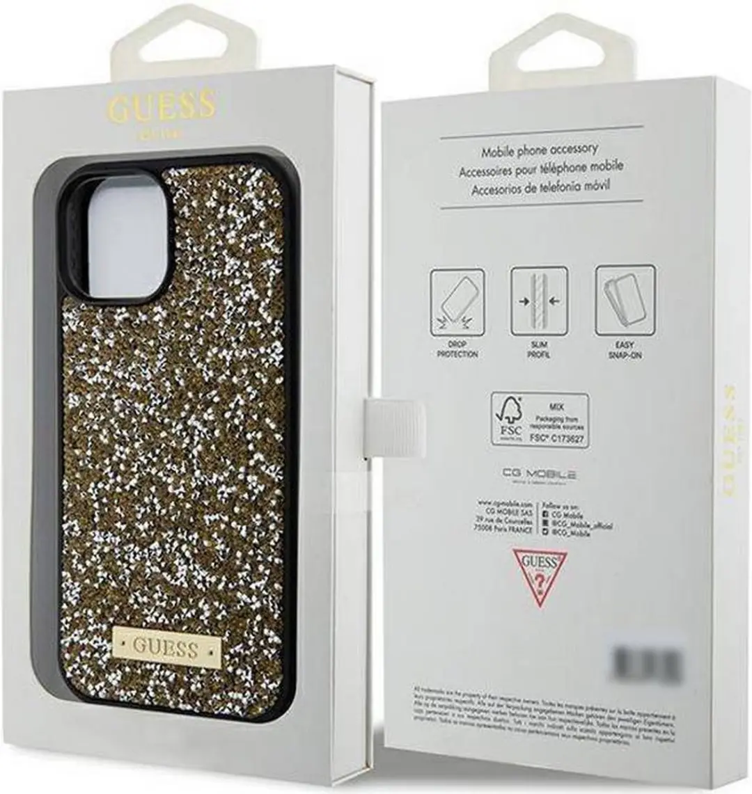 Guess Goud Hoesje iPhone 15 - Rhinestones