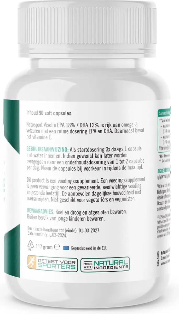 Natusport Visolie Omega 3 EPA/DHA 90 Capsules