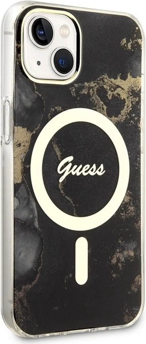 GUESS Golden Marble Back Case MagSafe - iPhone 13 - Zwart