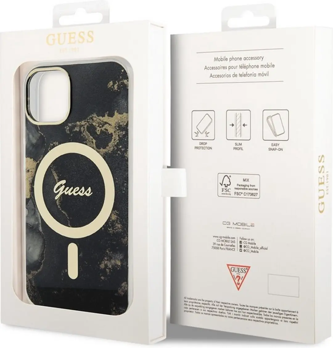 GUESS Golden Marble Back Case MagSafe - iPhone 13 - Zwart