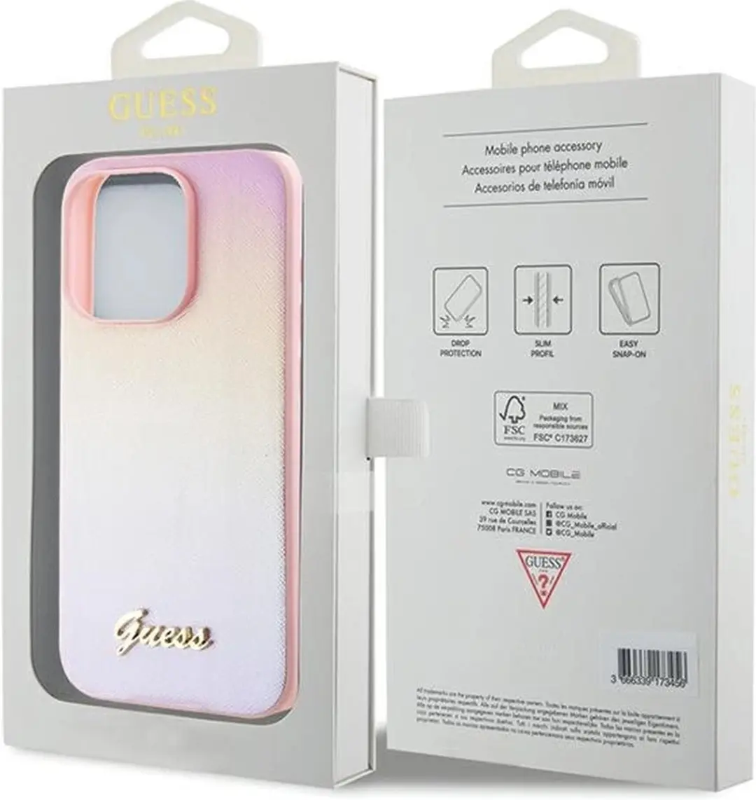 Guess Saffiano Iridescent Script Hoesje iPhone 14 Pro Max - Roze - afbeelding 6 van 6