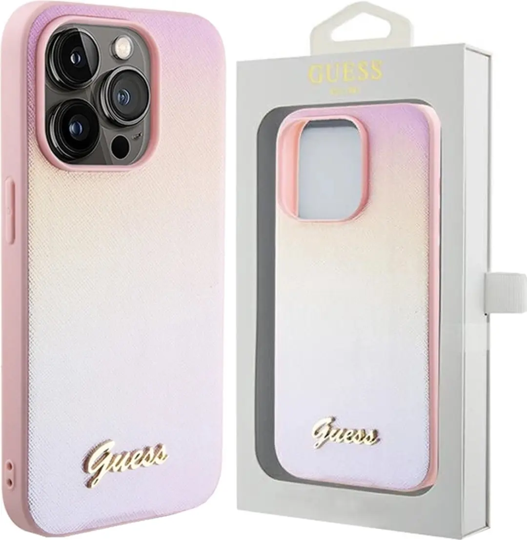 Guess Saffiano Iridescent Script Hoesje iPhone 14 Pro Max