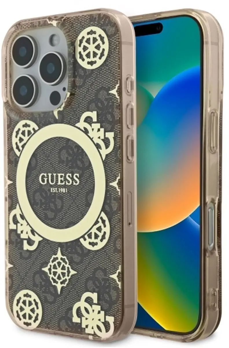 GUESS Backcover iPhone 16 Pro Max - MagSafe - Pioenroos Bruin