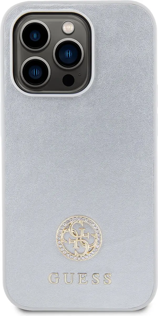 Guess Strass Metal Logo Back Case - iPhone 15 Pro Max - Zilver