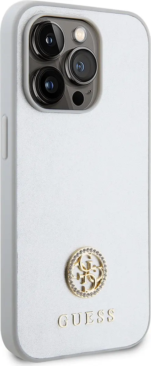 Guess Strass Metal Logo Back Case - iPhone 15 Pro Max - Zilver