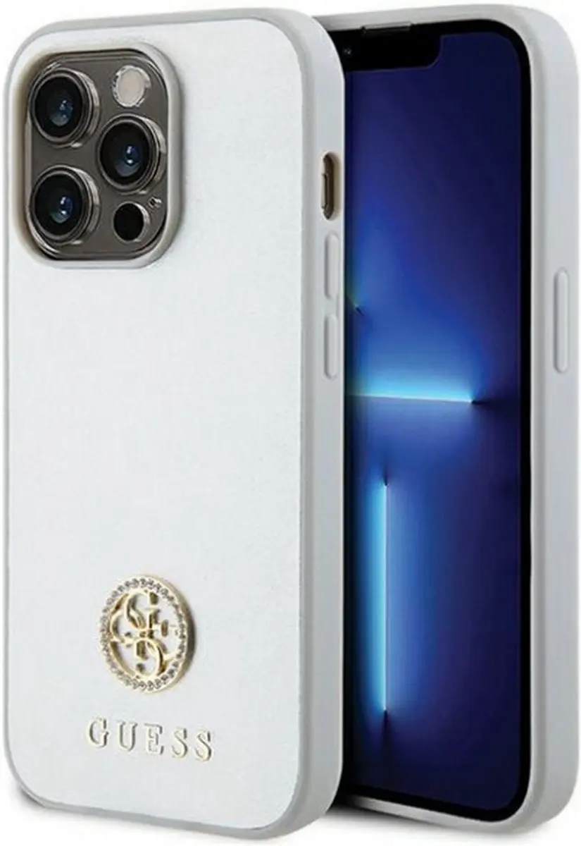 Guess Strass Metal Logo Back Case - iPhone 15 Pro Max - Zilver