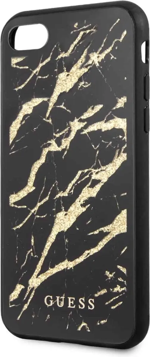 Guess Marble Glas Hoesje - iPhone SE/7/8 - Zwart/Goud
