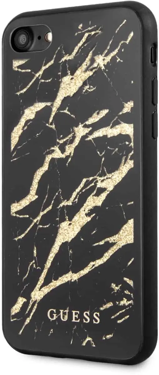 Guess Marble Glas Hoesje - iPhone SE/7/8 - Zwart/Goud
