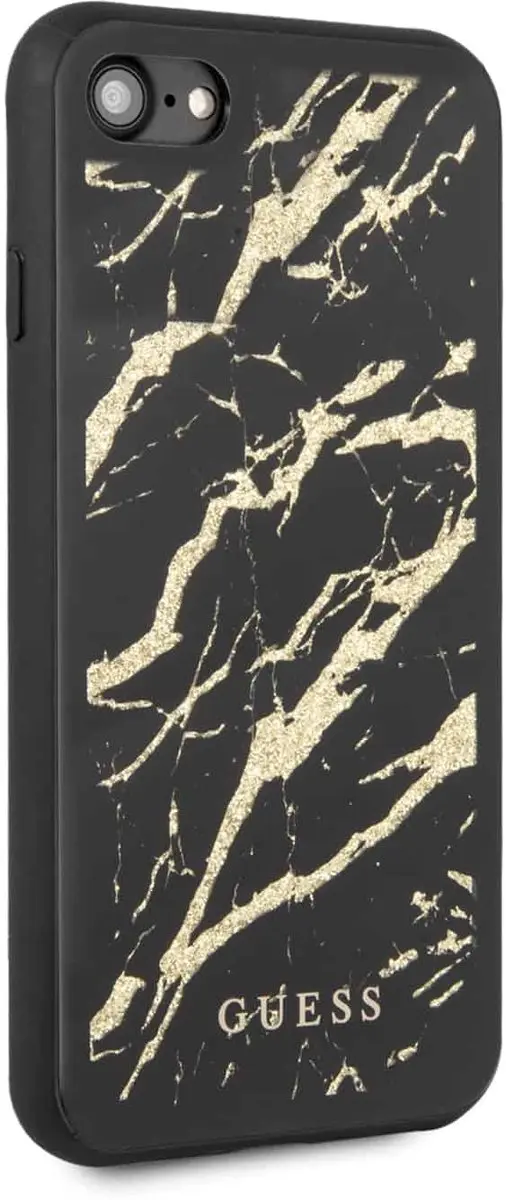 Guess Marble Glas Hoesje - iPhone SE/7/8 - Zwart/Goud