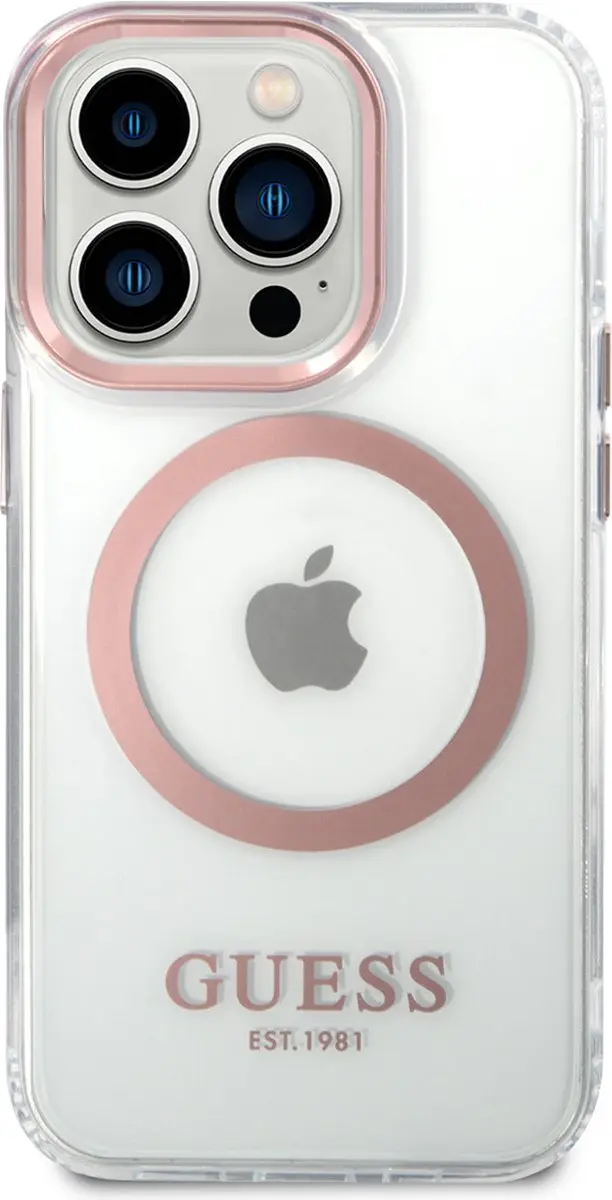 GUESS iPhone 14 Pro TPU Back Cover - Transparant Roze - MagSafe