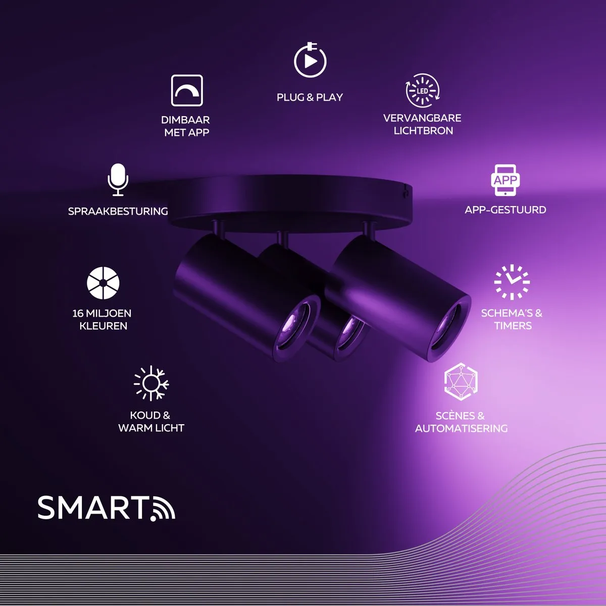 Calex Smart Plafondlamp 3-Lichts RGBW - 20cm Zwart