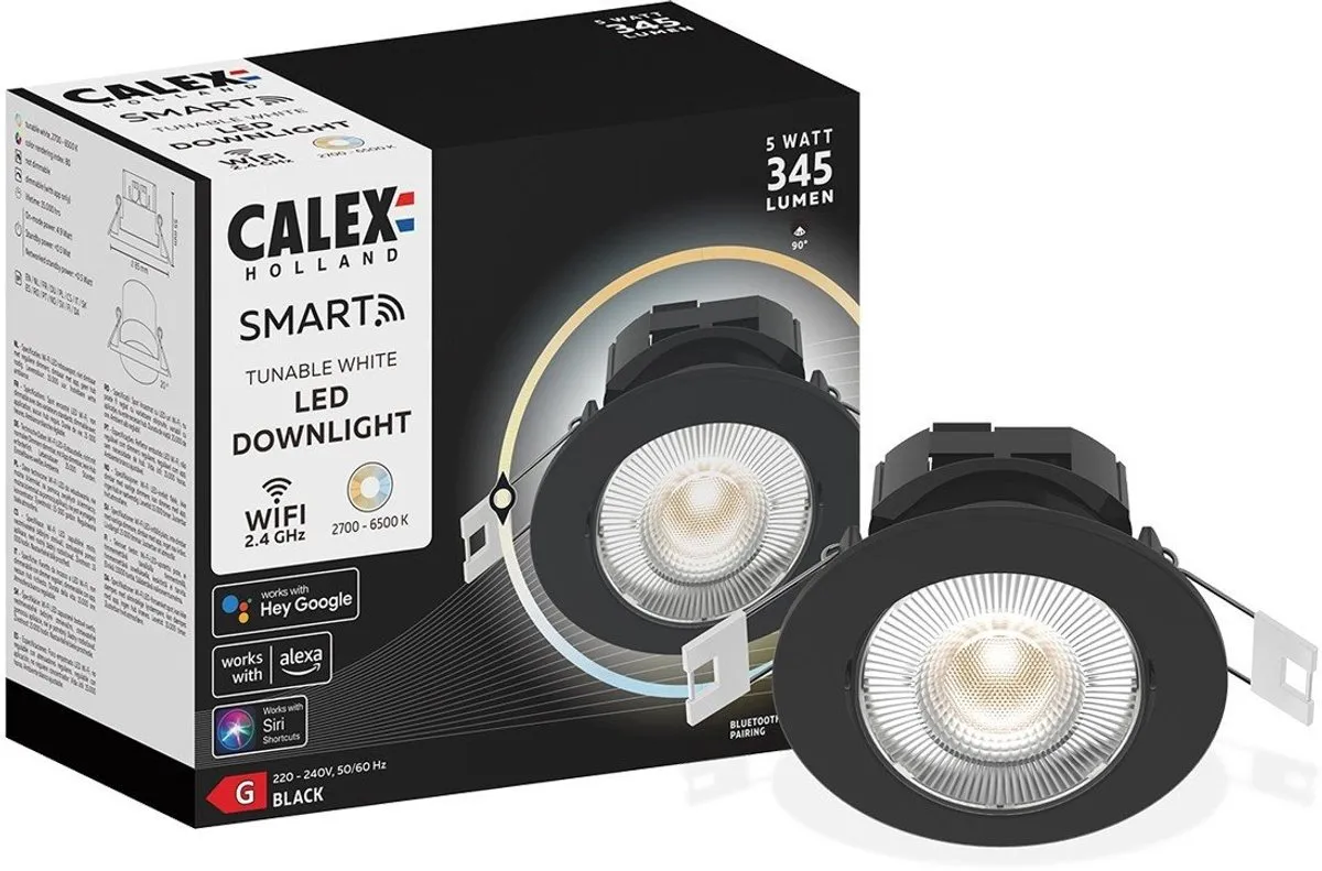 Calex Slimme Inbouwspot Smart LED Dimbaar 8,5cm Zwart