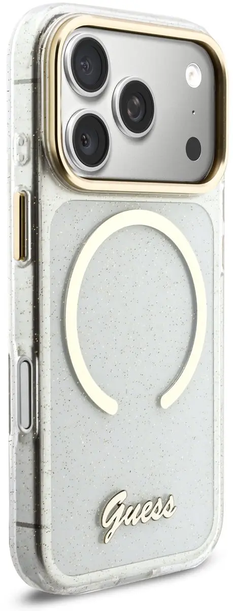 GUESS IML Glitter Script Backcover iPhone 17 Pro - MagSafe - Transparant