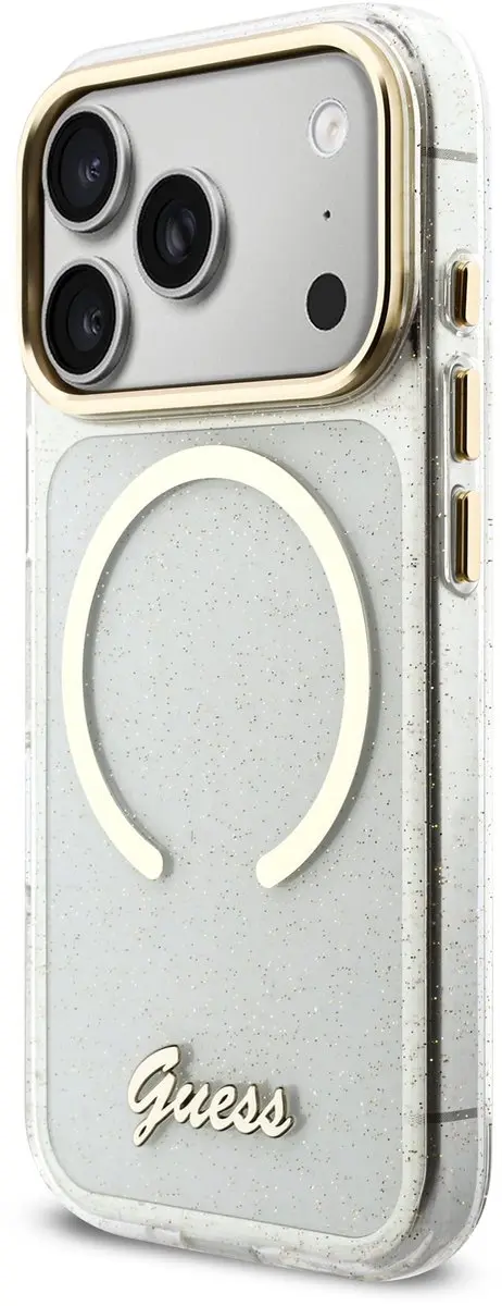 GUESS IML Glitter Script Backcover iPhone 17 Pro - MagSafe - Transparant