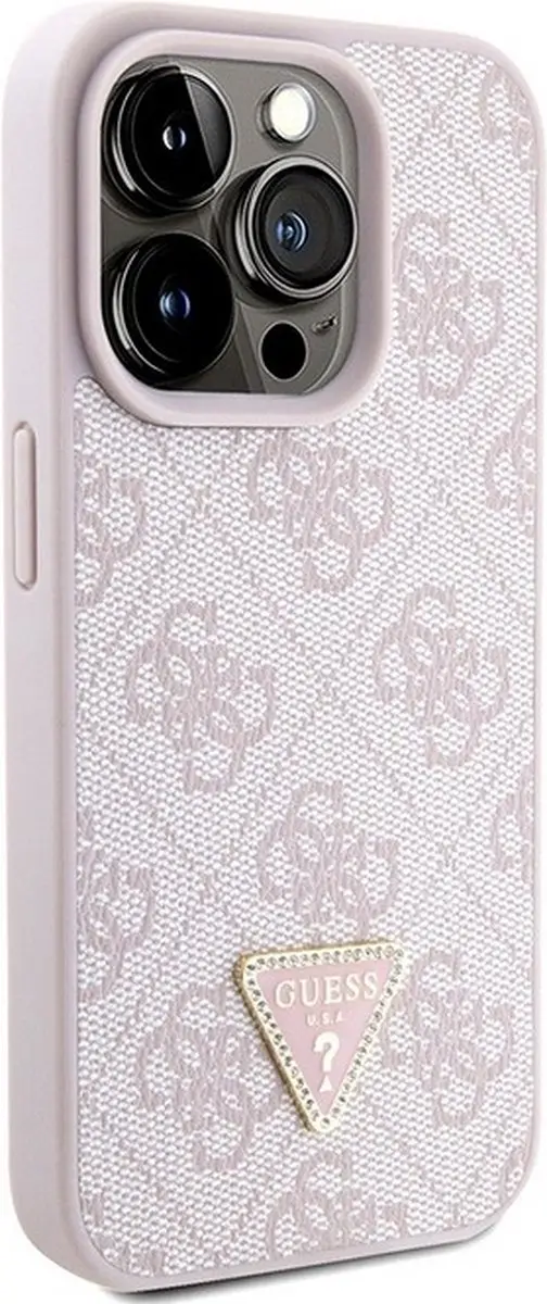 Guess 4G Triangle Crossbody Hoesje - iPhone 15 Pro Roze