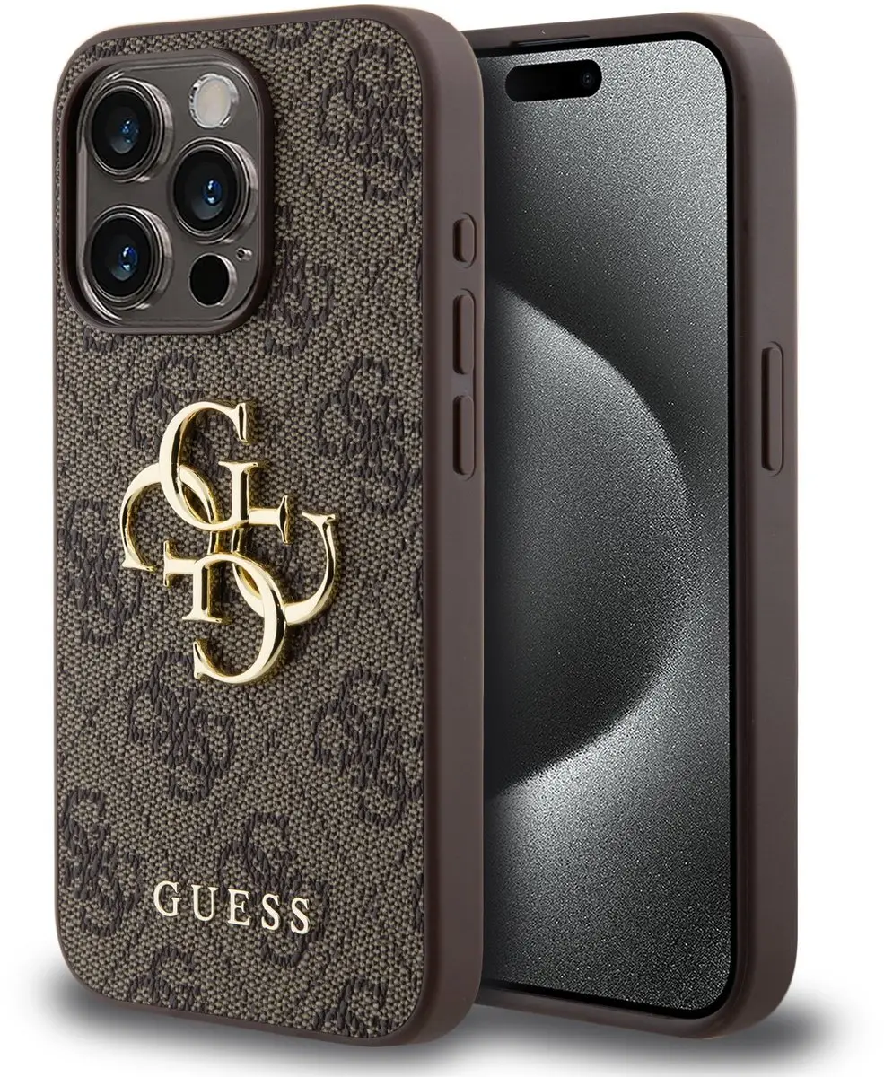 Guess 4G Metal Logo Hoesje - iPhone 15 Pro - Bruin