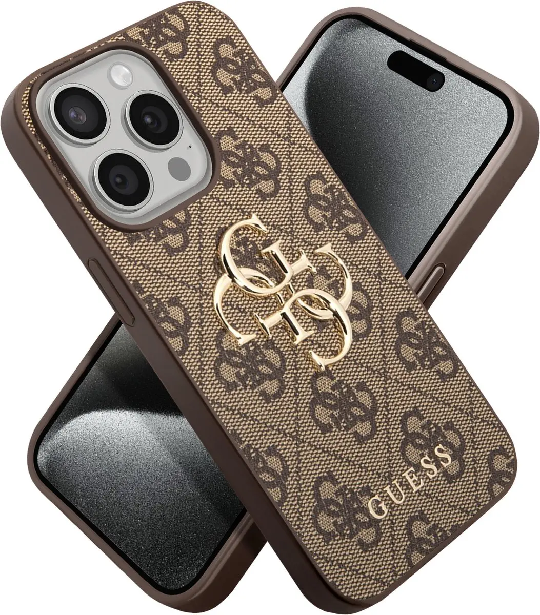 Guess 4G Metal Logo Hoesje - iPhone 15 Pro - Bruin